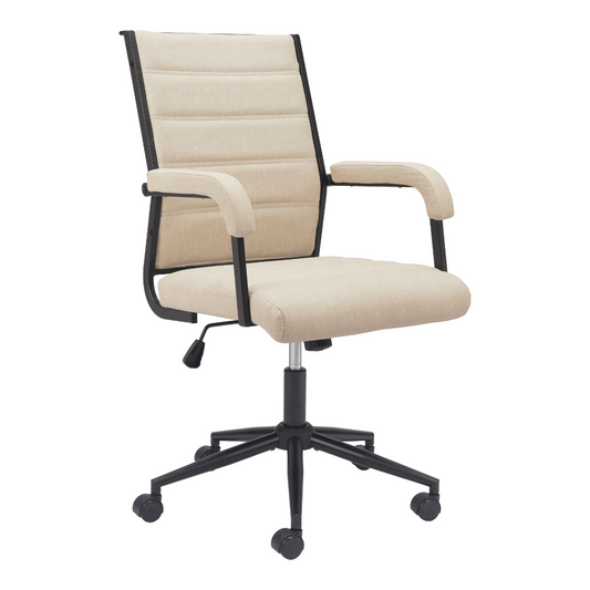 Zuo Auction beige office chair with cushioned seat and backrest, ergonomic design, and adjustable height.
