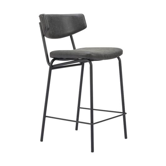 Set of 2 vintage black Charon counter stools by Zuo with sleek design and comfortable seating.