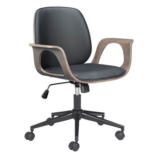 Zuo Ali Office Chair with ergonomic design, featuring a sleek black seat and chrome accents on a modern base.