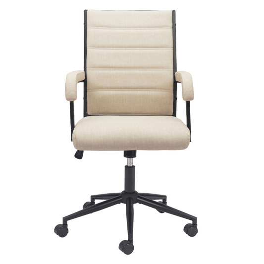 Beige Zuo auction office chair with padded seat and backrest, adjustable height, and modern ergonomic design.