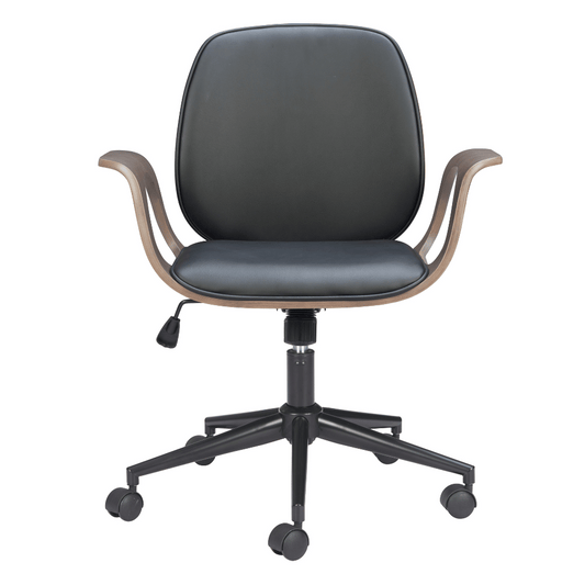Zuo Ali Office Chair with ergonomic design and sleek black upholstery against a modern office background.