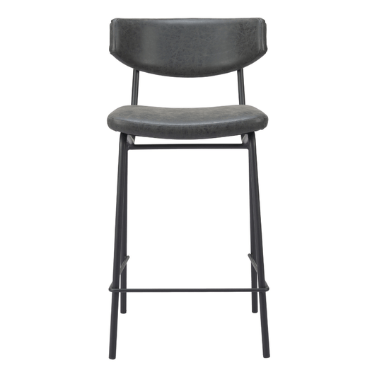 Set of 2 vintage black Charon counter stools by Zuo with sleek design and comfortable seat.