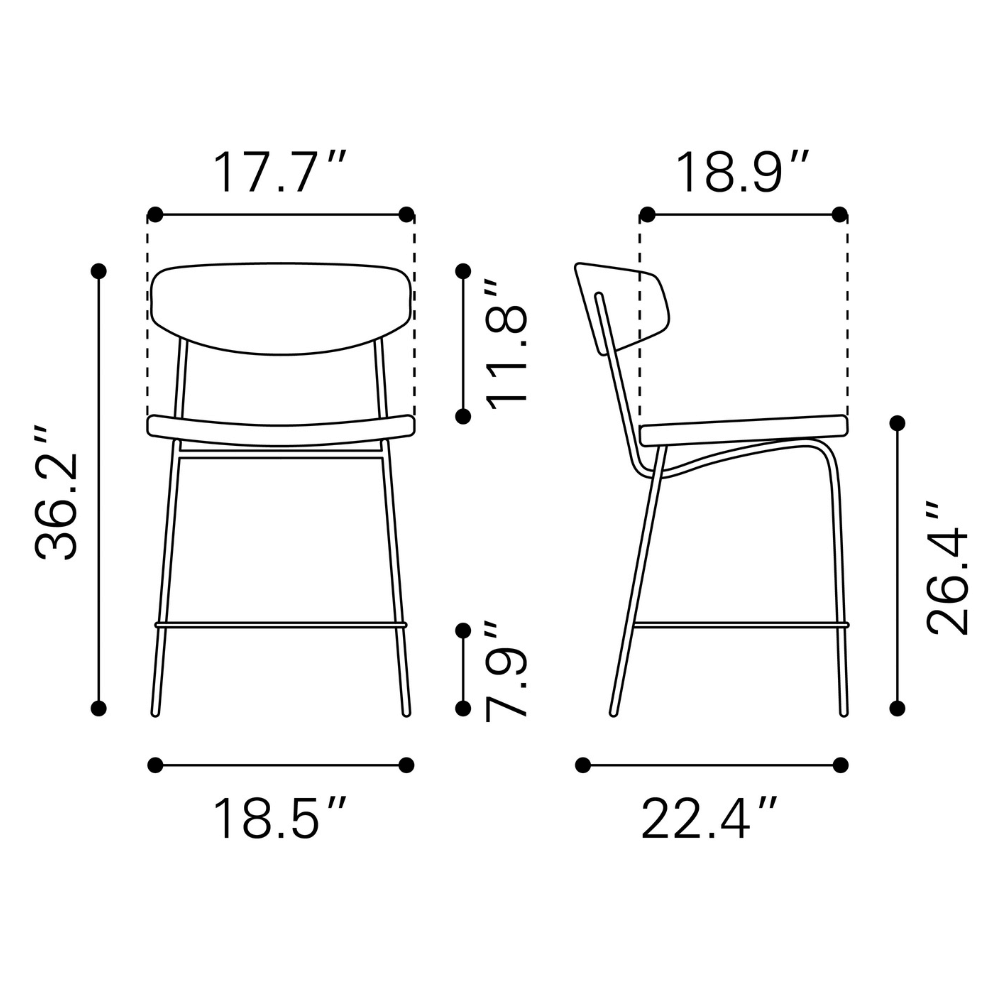 Charon Counter Stool Vintage Black - Set of 2