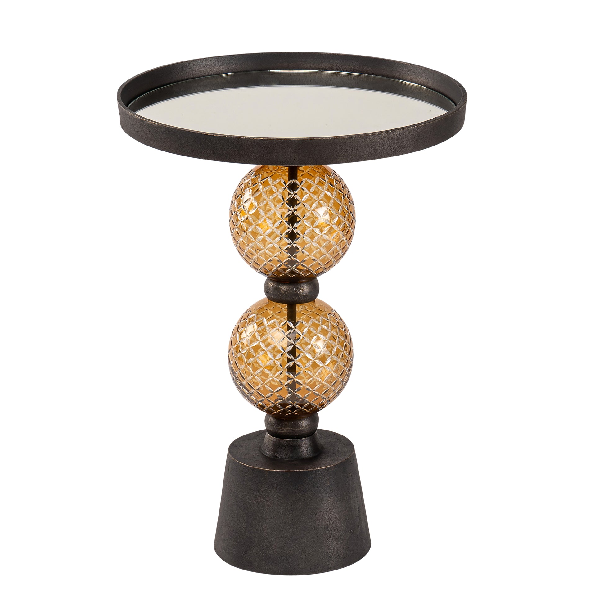 Metal, 22"H Orb Side Table, Mirror Top, Gld/Blk - Elite Maison