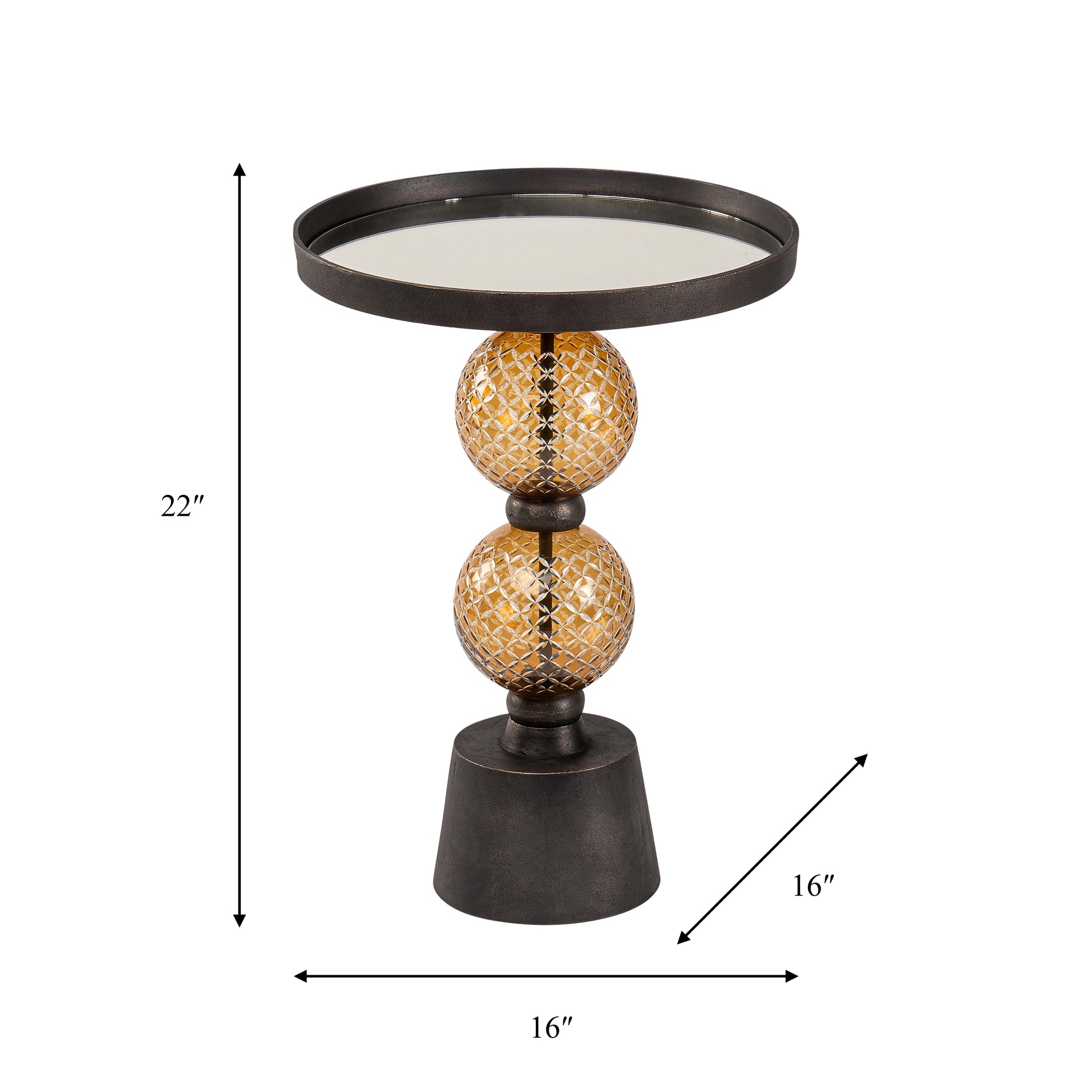Metal, 22"H Orb Side Table, Mirror Top, Gld/Blk - Elite Maison