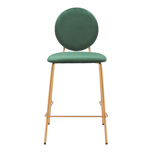 Set of 2 Zuo Odessa counter stools in green with gold accents, featuring a modern design and comfortable seating.
