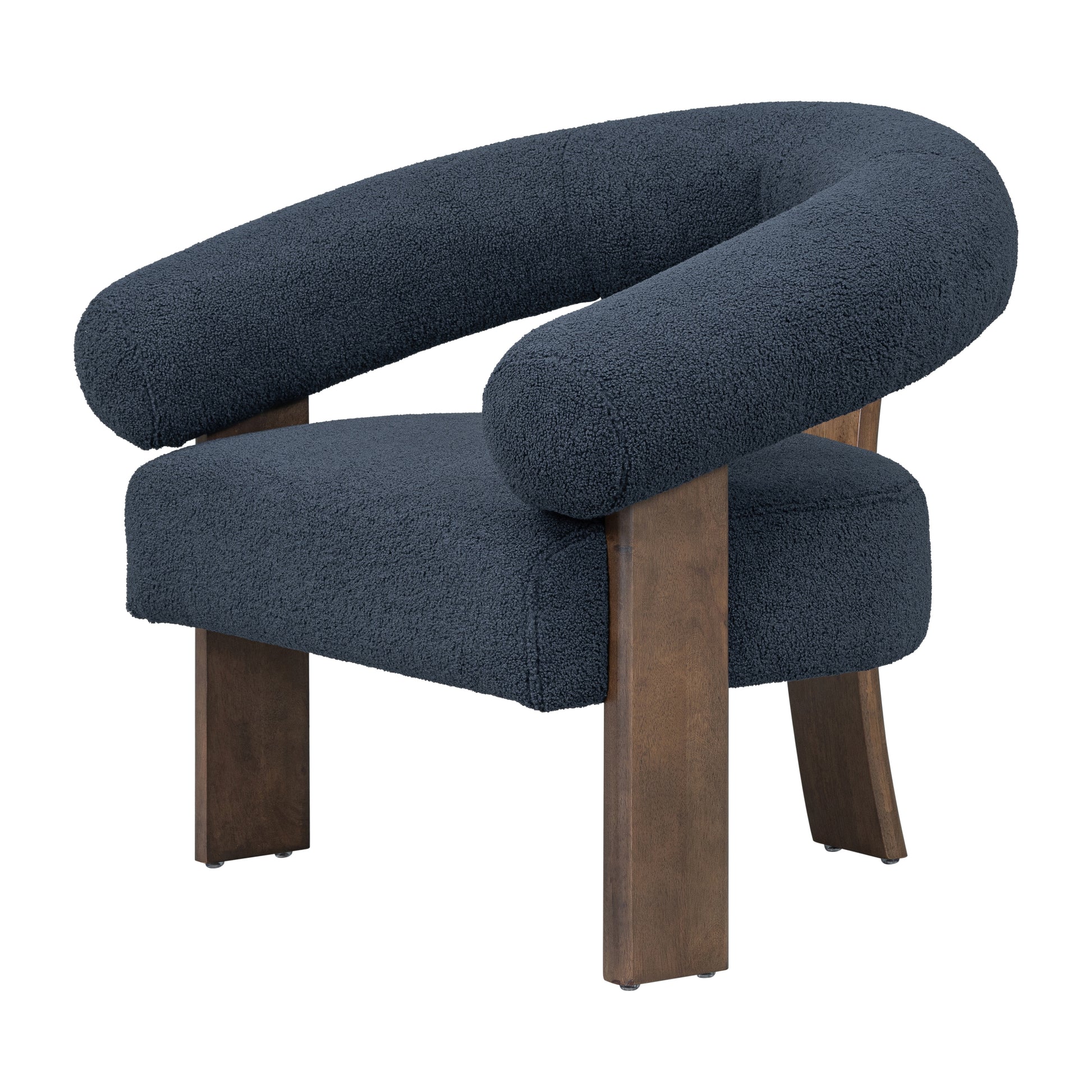 Curved Back Wishbonechair With Brown Legs, Nav - Elite Maison