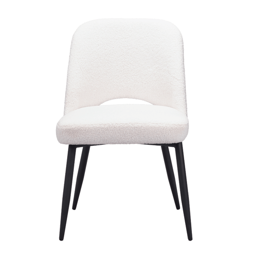 Set of 2 ivory Teddy dining chairs by Zuo, featuring a modern design and soft upholstery for comfort.