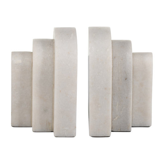 Marble, S/2 6", Layered Arches Bookends,white - Elite Maison