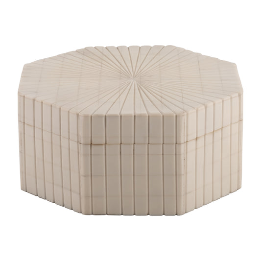 Resin, S/2 6/8" Hxgon Boxes W/ridge Design, Ivory - Elite Maison