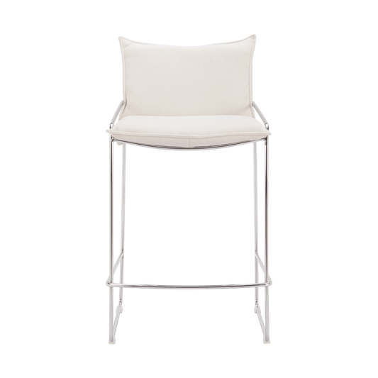 White Pola counter stool by Zuo featuring modern chrome and steel architectural design with a sleek, contemporary look.