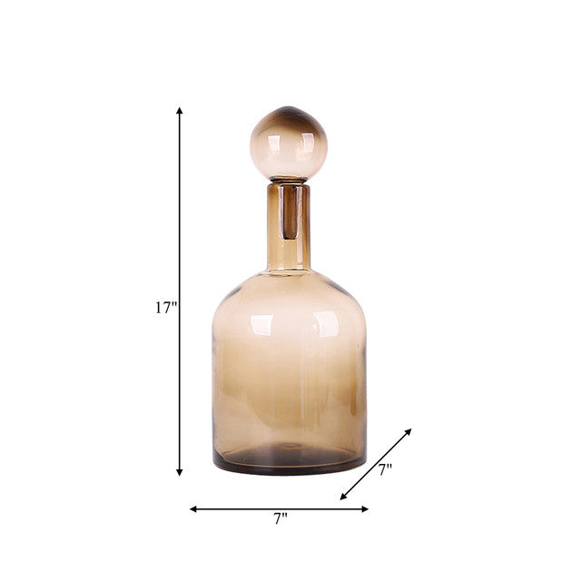 Glass, 17" Bottle W/ Stopper Taupe - Elite Maison