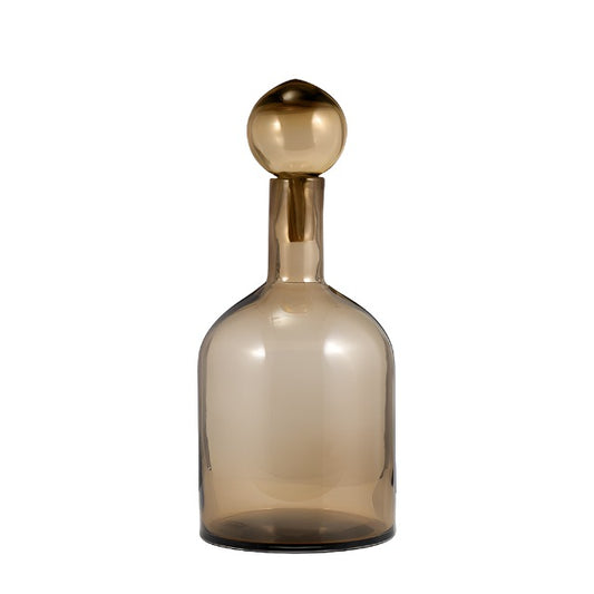 Glass, 17" Bottle W/ Stopper Taupe - Elite Maison
