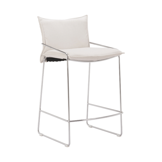 White Pola counter stool by Zuo with modern chrome and steel architectural design, featuring a sleek, contemporary seating style.