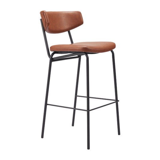 Set of 2 Zuo Charon vintage brown bar stools with a classic design and sturdy legs, perfect for kitchen or dining areas.