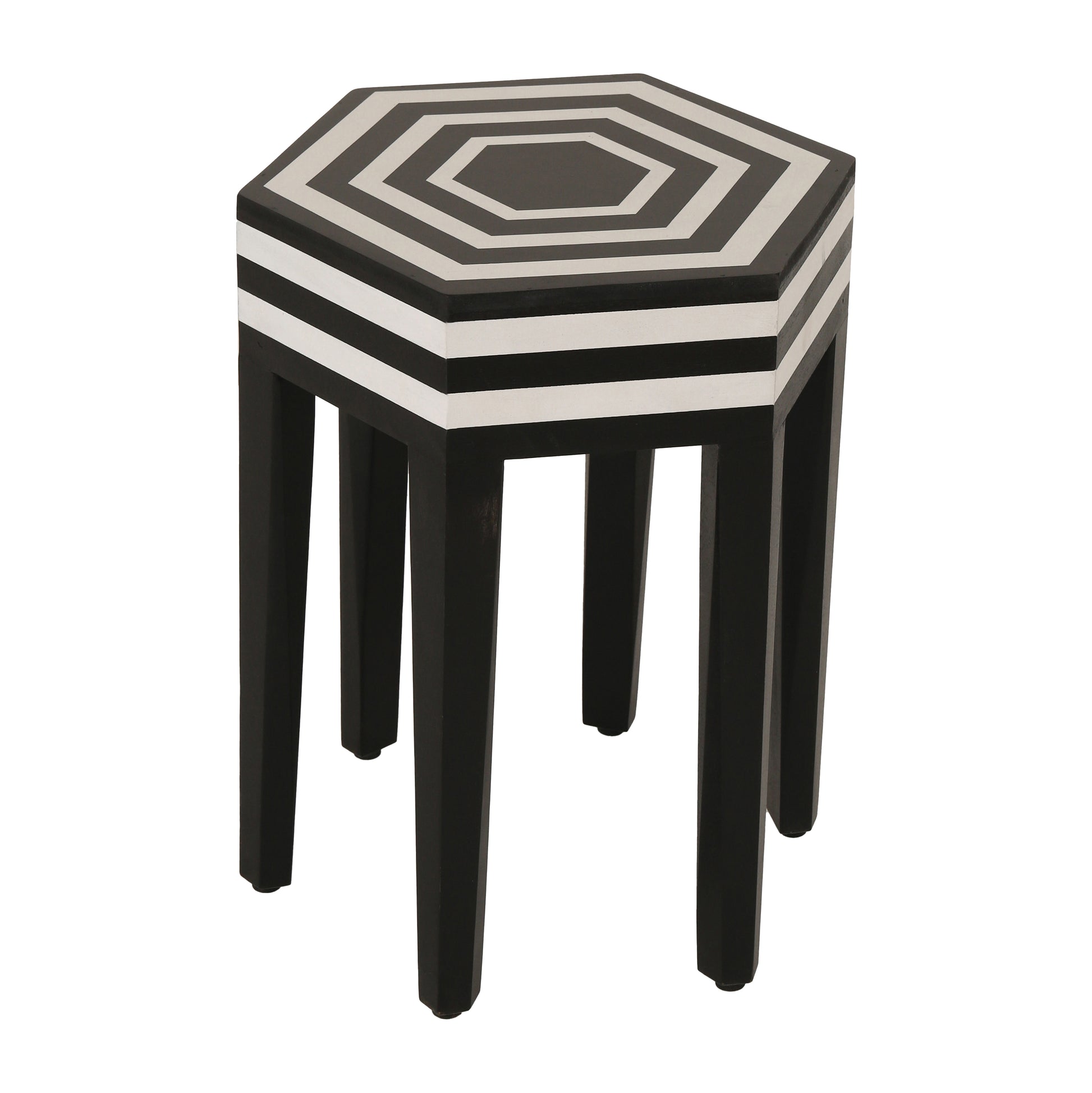 21" Hexagon Side Table, Black & White - Elite Maison