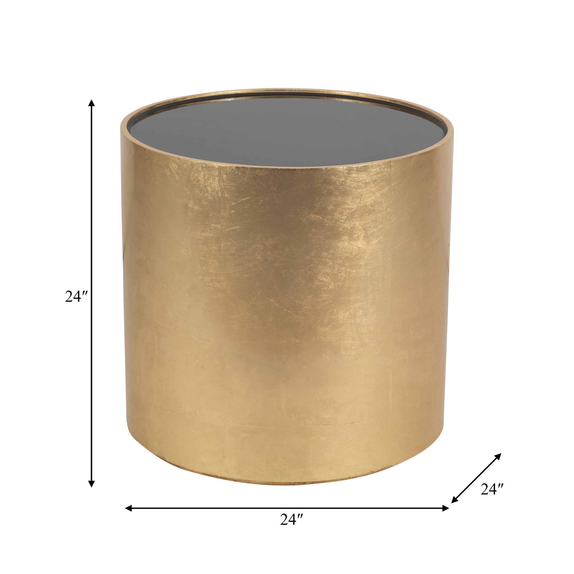 Wood, 24" Gold, Black Glass Side Table - Elite Maison