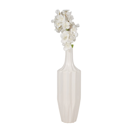 Cer, 16" Fluted Vase, White