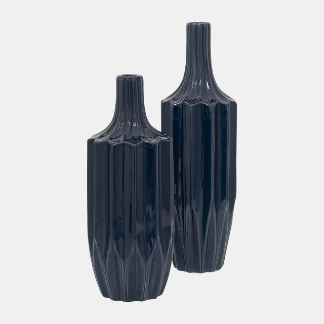 Ceramic 13 Inch Fluted Vase - Elite Maison