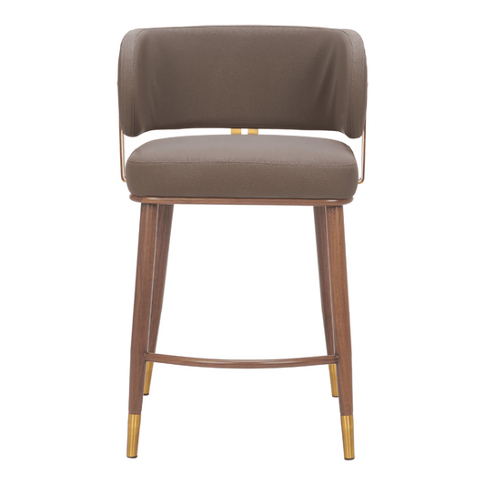 Zuo Brew counter stool in brown and walnut wood, featuring a modern design with a curved seat and sturdy legs.