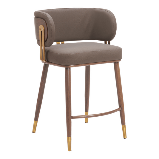 Brown and walnut Zuo counter stool with a sleek, modern design and comfortable seat for kitchen or bar seating.