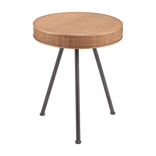 Zuo Stuart side table in natural wood finish with organic contrast, modern architectural design, serving as an accent or side table.