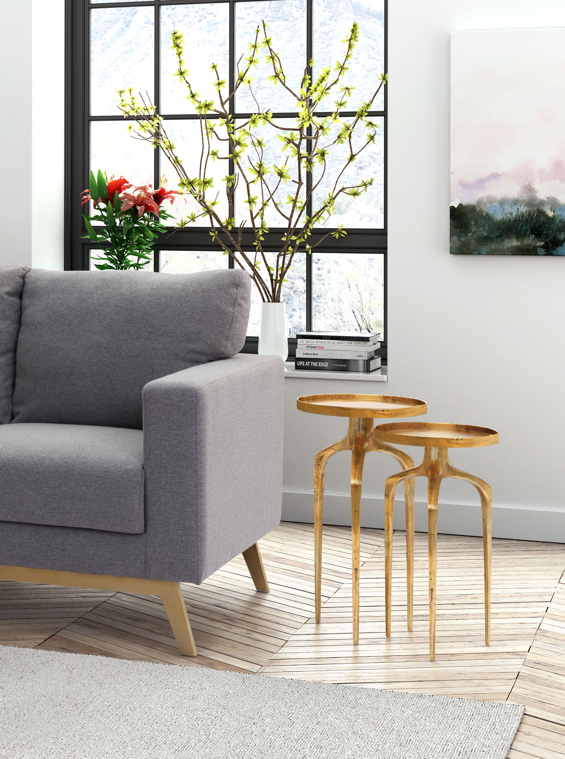 Como Accent Table Set Antique Gold - Elite Maison