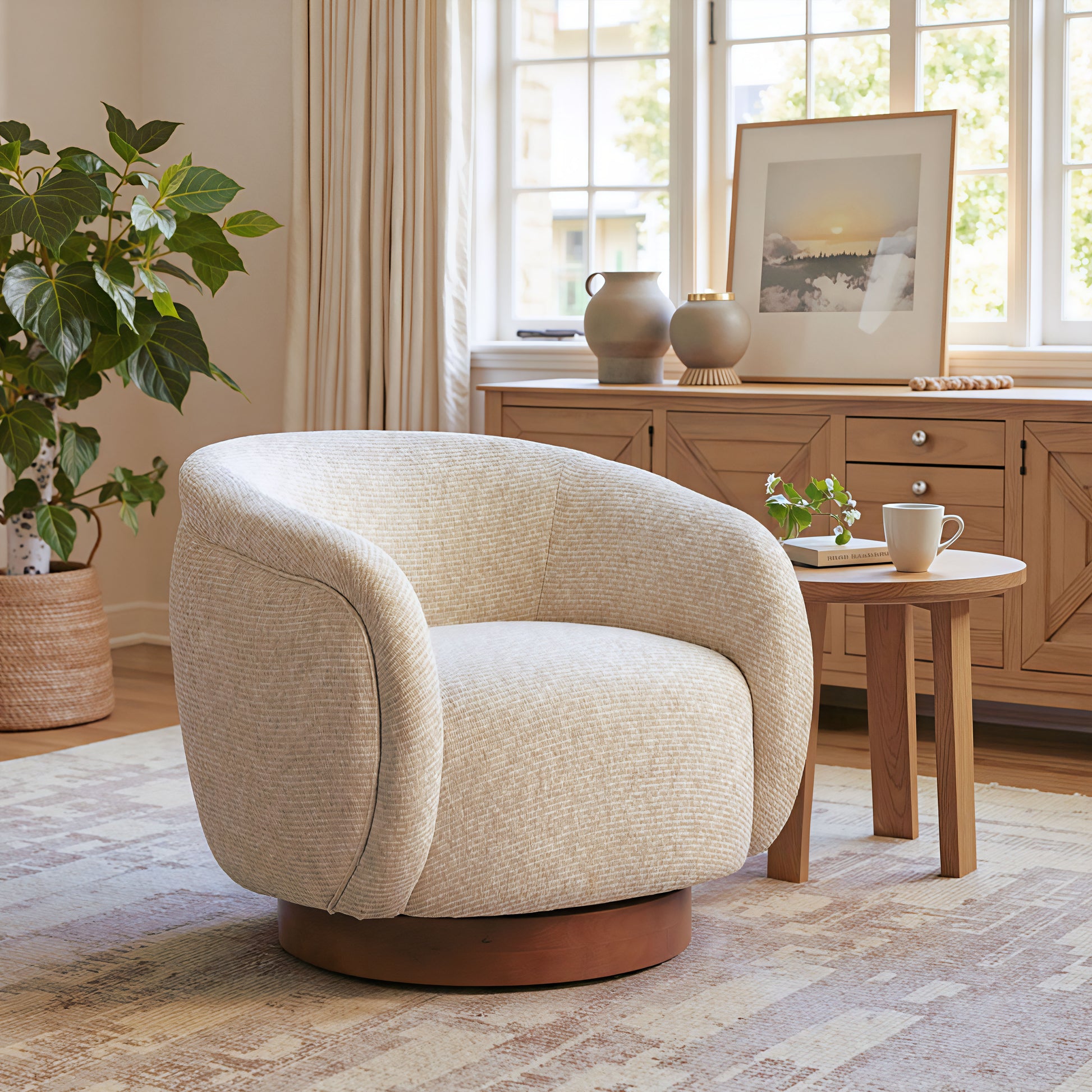 Vinta Swivel Chair Beige - Elite Maison