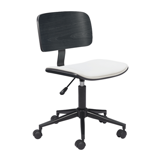White and black Zuo Duravel office chair with ergonomic design and padded seat for focused comfort and stylish workspace seating.