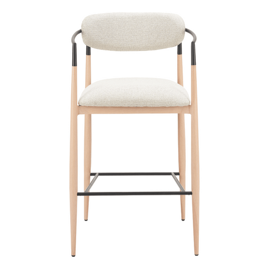 Equinox barstool in oyster gray and natural wood by Zuo, featuring a sleek design and comfortable seating.