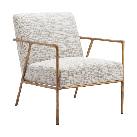 Zuo Norrebro accent chair in beige frost fabric with sculptural steel legs, stylish and modern seating for living room or lounge.