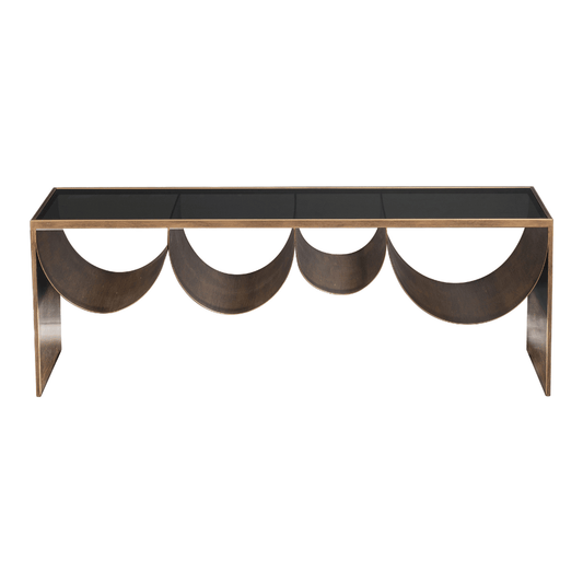 Zuo brass and black coffee table with a sleek design and modern aesthetic, featuring a sturdy base and stylish finish.