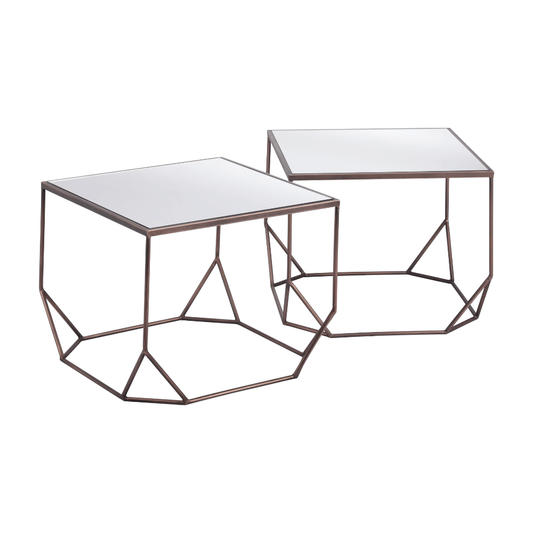 Zuo Arzon bronze industrial nesting coffee tables set with two round metal tables and sleek modern design.