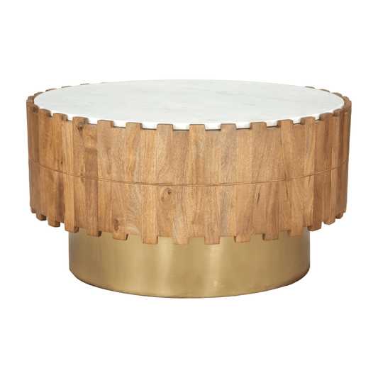 Natural wood Bombay coffee table by Zuo with a sleek design and modern aesthetic, perfect for living room decor.