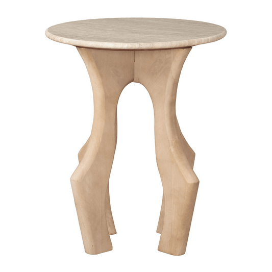 Zuo Eda side table with a white top and natural wooden legs, modern accent table for living room or bedroom decor.