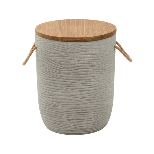 Zuo Biban side table with natural wood top and gray stone base, modern accent and end table for living room decor.