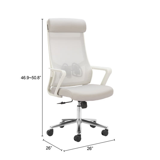 Zuo Jett high back office chair in light gray with ergonomic design and cushioned seat for focused comfort and support.