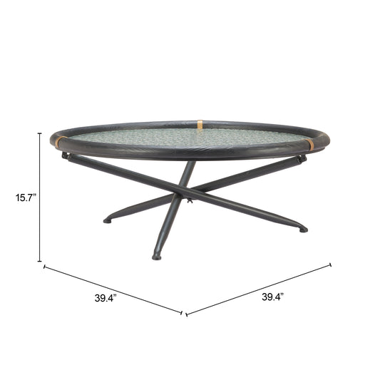 Black Aneis coffee table by Zuo featuring a sleek, modern design and a glossy finish, perfect for stylish living spaces.