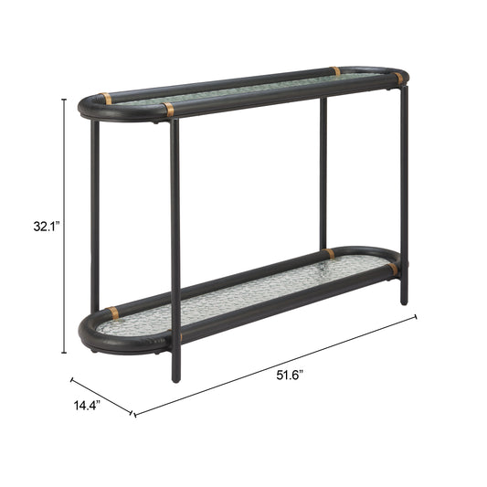Zuo black console table with sleek design and modern finishes, showcasing elegant lines and a minimalist look.