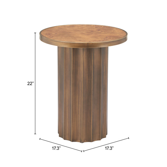 Zuo Afinato Brown Side Table with rich wood tones and modern structural design, perfect as an accent or side table.