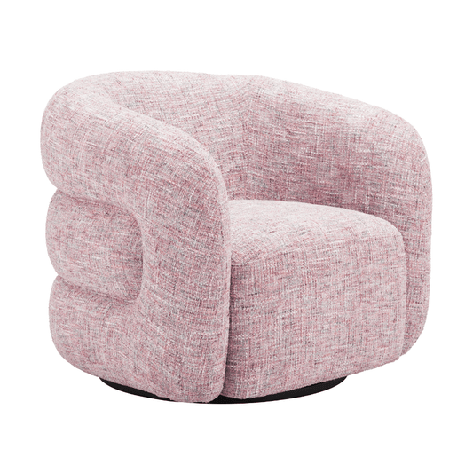 Pink tweed Refine swivel accent chair by Zuo featuring modern architectural design and comfortable, stylish seating.