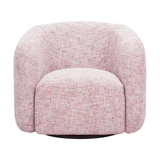 Pink tweed Zuo Refine swivel accent chair with modern architectural design and cushioned seating.