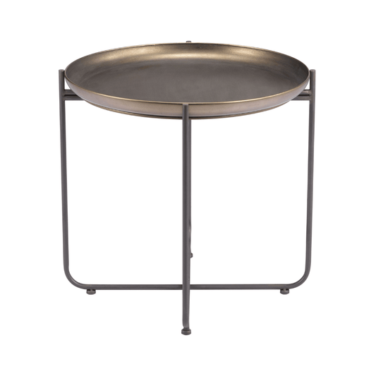 Bronson bronze Zuo accent side table with industrial design, showcasing a sturdy metal frame and sleek tabletop.