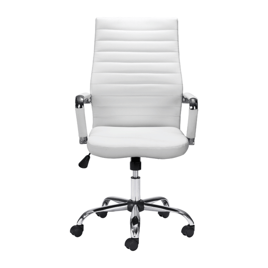 Zuo Primero Office Chair in white with ergonomic design, adjustable height, and padded seat for comfortable workspace seating.