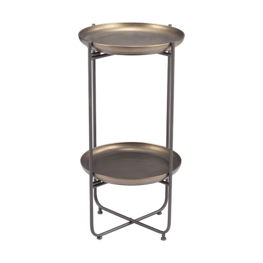 Bronson bronze accent table by Zuo featuring an industrial design with structural metal frame and sleek surface.