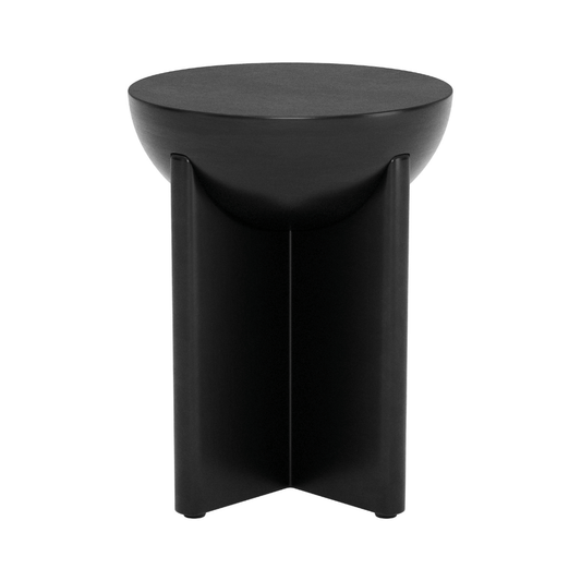 Black Zuo Tume side table with a modern, minimalist design, featuring a round top and sleek metal legs.