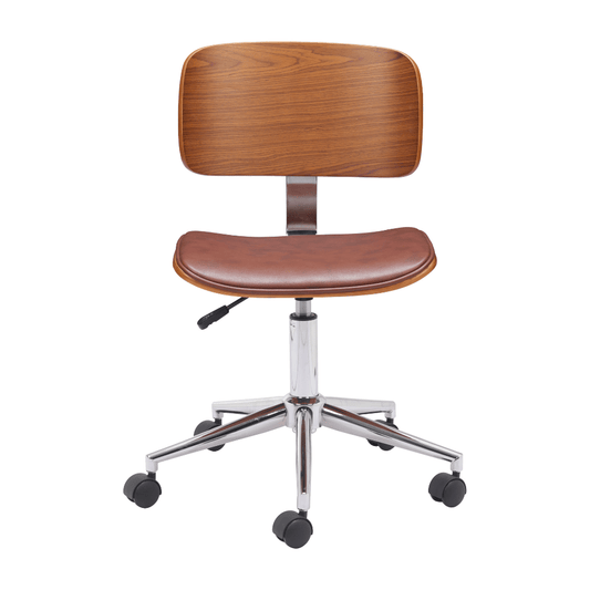 Zuo Duravel office chair with brown upholstery and steel frame, featuring a modern ergonomic design for workspace comfort.