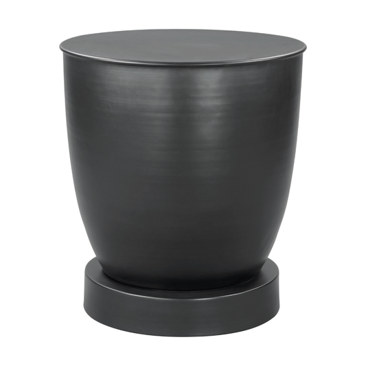 Black Zuo Baku side table with a sleek, modern design, featuring a round top and minimalist metal frame.