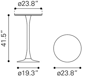 Zuo Auray white and gold bar table with sleek modern design, featuring a round white tabletop and gold metal legs.