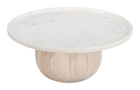 White and natural Zuo Savona coffee table with a modern design, featuring a sleek tabletop and sturdy legs.